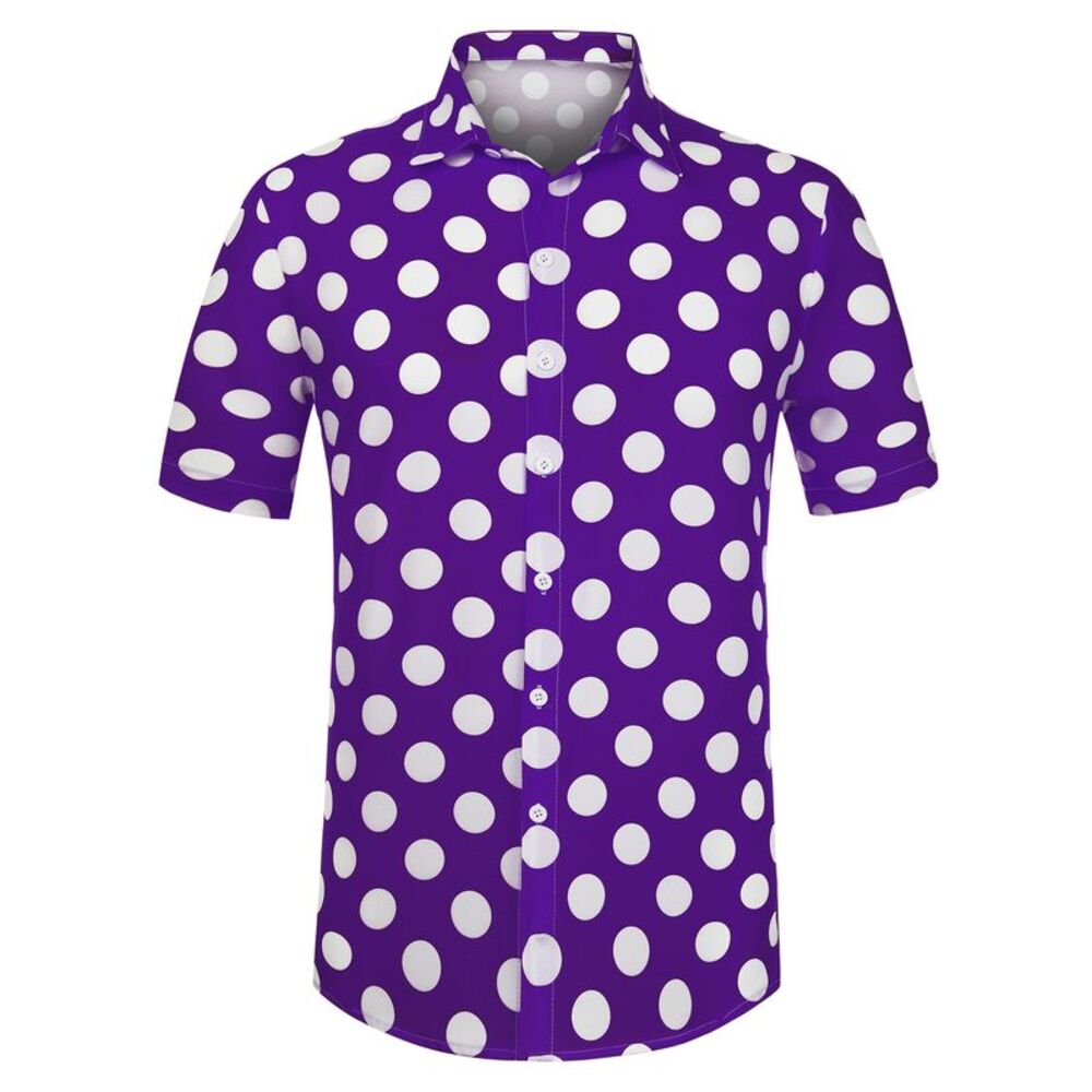 Summer Polka Dots Shirt Button Down Short Sleeves Pattern Hawaiian Shirts Purple